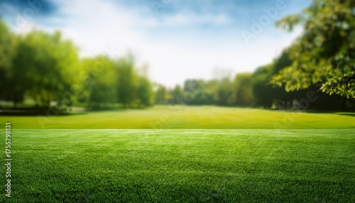 Out Of Focus Background Plate Of Grass Field In Beautiful Park In Suburb