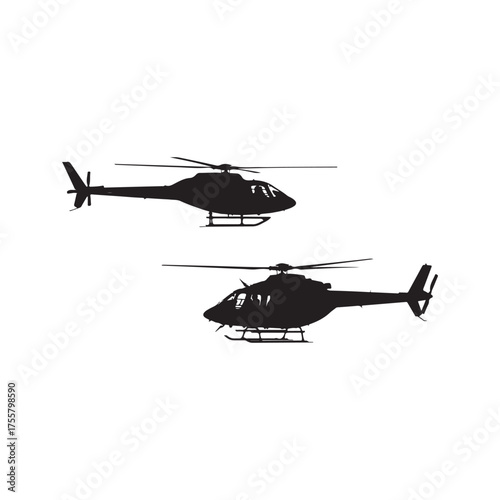 Illustration of two helicopter silhouette, representing aviation and transportation, with a clean and minimalist design