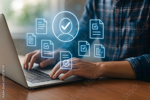 identity verification workflow with document check icons
