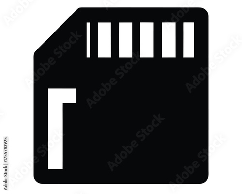 Black memory card icon simple digital storage data symbol graphic