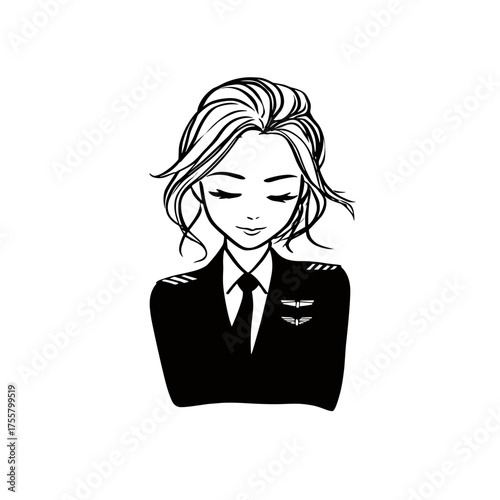 Flight Attendant. Flight Attendant simple black and white line art vector logo