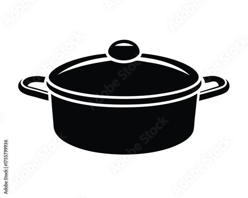 Simple black saucepans or pot icon with lid for kitchen use