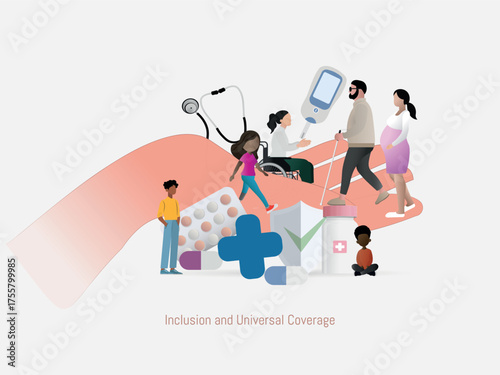 Universal health coverage including diverse people requiring care