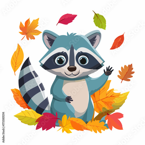 Waschbär im Herbstlaub