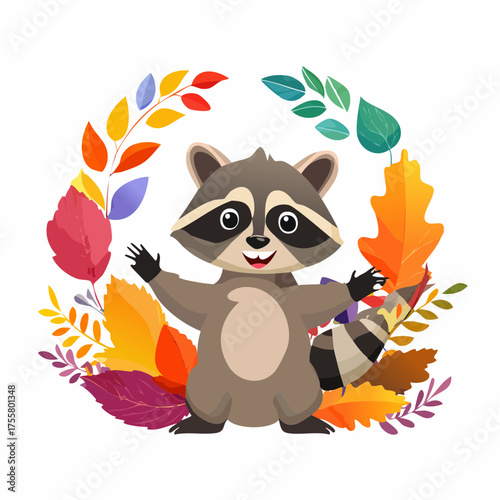 Waschbär im Herbstlaub