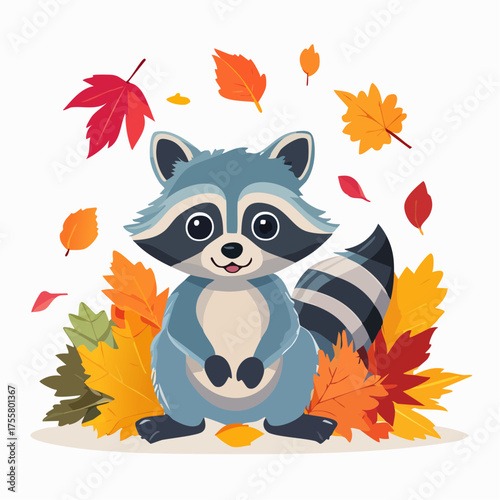 Waschbär im Herbstlaub