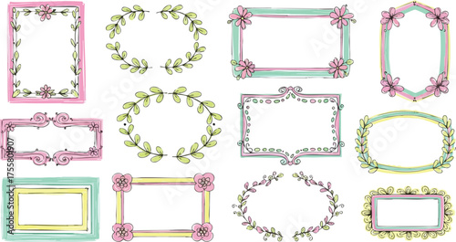 Hand Drawn Frames Vector Collection: Decorative Borders with Flowers and Leaves for Invitation Cards, Scrapbooking, and Graphic Design Projects