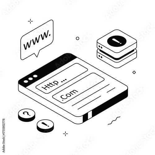 Isometric 3D domain not found illustration showing http error page.