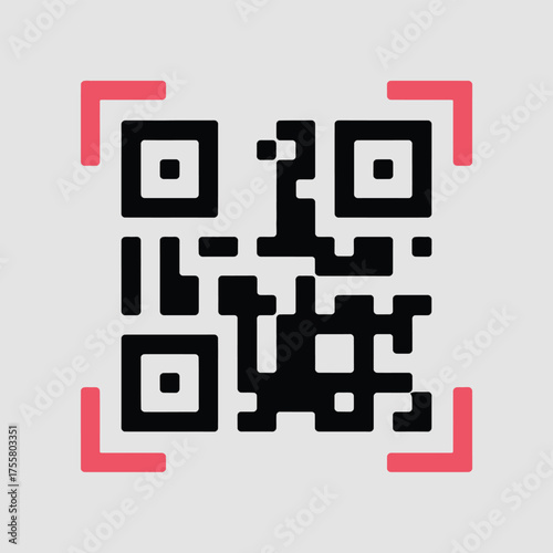 Scalable vector eps qr code illustration with red corner scanners for digital applications silhouette vector illustration white background