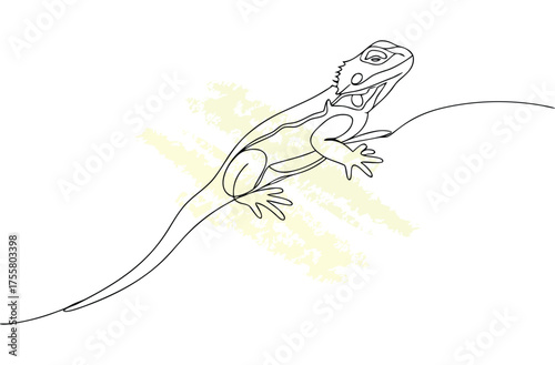 Minimalist single line drawing a bearded dragon a branch animal reptile