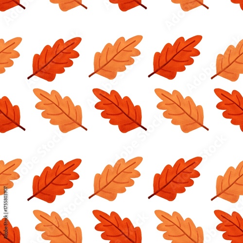 Wallpaper Mural Autumn leaf pattern background. Seamless orange fall leaves design on white. Cozy seasonal vector for autumn decor, thanksgiving, and harvest themes. Torontodigital.ca