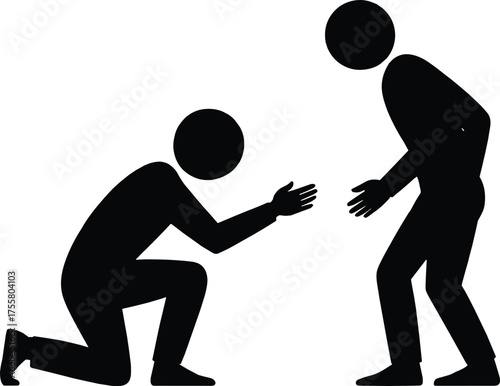  Two Figures Hand Gesture Interaction - One Kneeling, One Standing