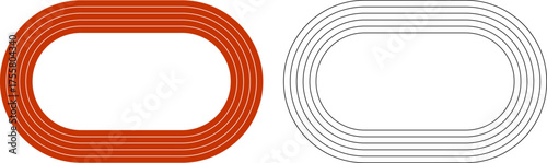 Running athletics track with soccer stadium. Top view of arena field with lines and marks. Stadium, race track, arena and field or cycling venue, field for sports competitions. Vector or png image.
