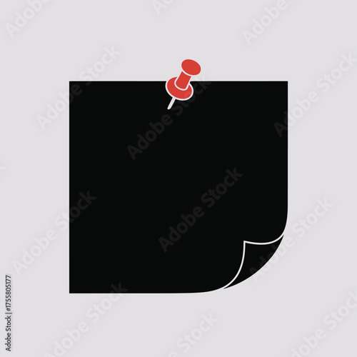 Black note paper vector illustration with red pushpin scalable eps graphic for design silhouette vector illustration white background