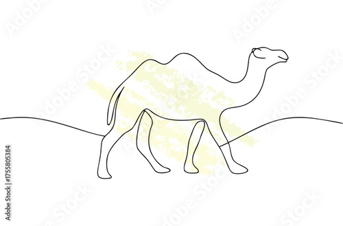 Minimalist single line drawing a camel a textured yellow animal desert