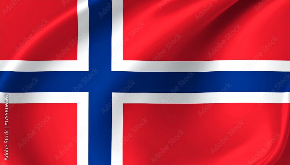 Obraz premium Norway flag with red field, blue Nordic cross outlined in white.