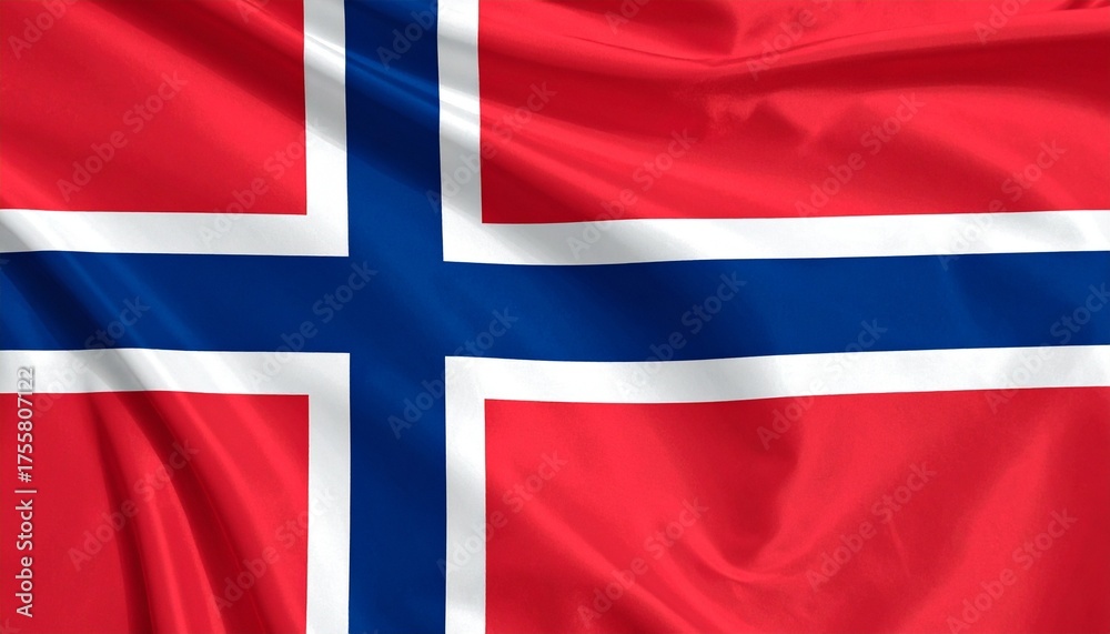 Fototapeta premium Norway flag with red field, blue Nordic cross outlined in white.
