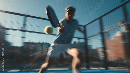 Padel player in slow motion backhand shot