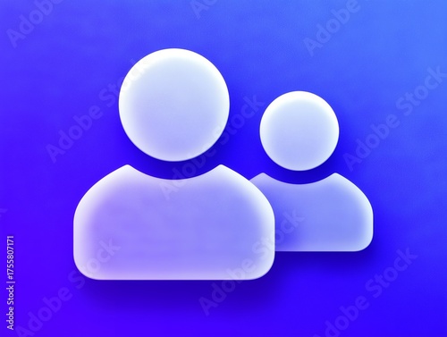青い背景に白い人物シルエットが二人並ぶチームワークやコミュニティを象徴する立体的なアイコン