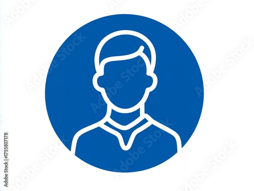 青い円形の背景に白い線で描かれた男性のシルエットが特徴的なプロフィールアイコンデザイン