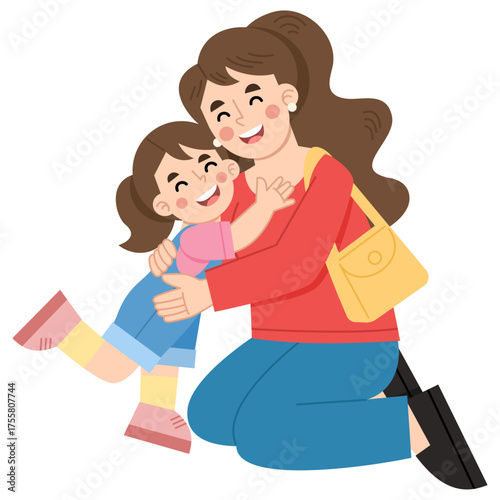 Illustration of Mother and Daughter Hugging