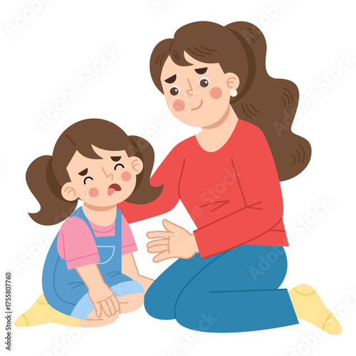 Illustration of Comforting Mother and Crying Child