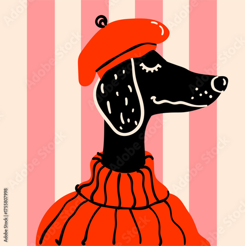 A hilarious and stylish set of vector illustrations featuring fashion-forward dogs in retro attire. These quirky, hand-drawn doodle characters perfect for trendy branding