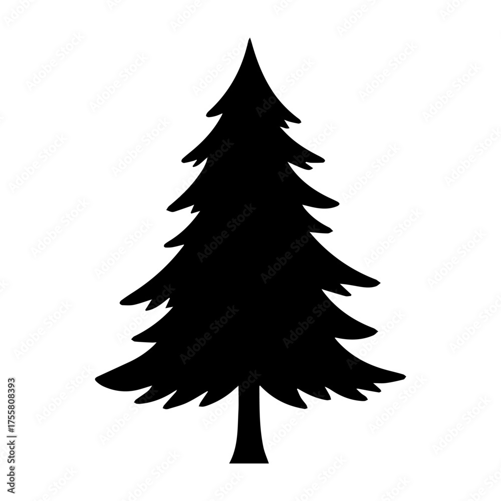 Obraz premium Pine Tree Silhouette Icon Minimalist Black Evergreen Shape Conifer Graphic Element for Nature Forest Holiday Winter Concepts Vector Illustration