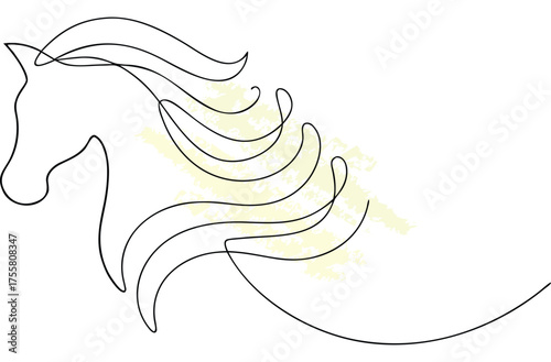 Minimalist single line drawing a horse head with flowing mane animal equine