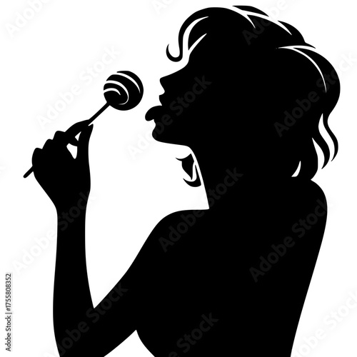 Monochrome black design of woman profile licking a lollipop