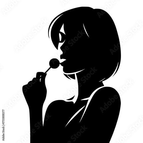 Monochrome black design of woman profile licking a lollipop