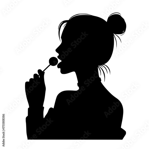 Monochrome black design of woman profile licking a lollipop
