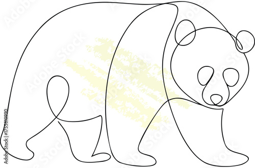 Minimalist single line drawing a panda bear with yellow textured animal wildlife