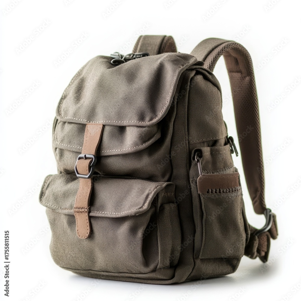 Naklejka premium Discover the perfect durable canvas backpack for your next adventure, blending vintage style with modern functionality for everyday exploration and travel.