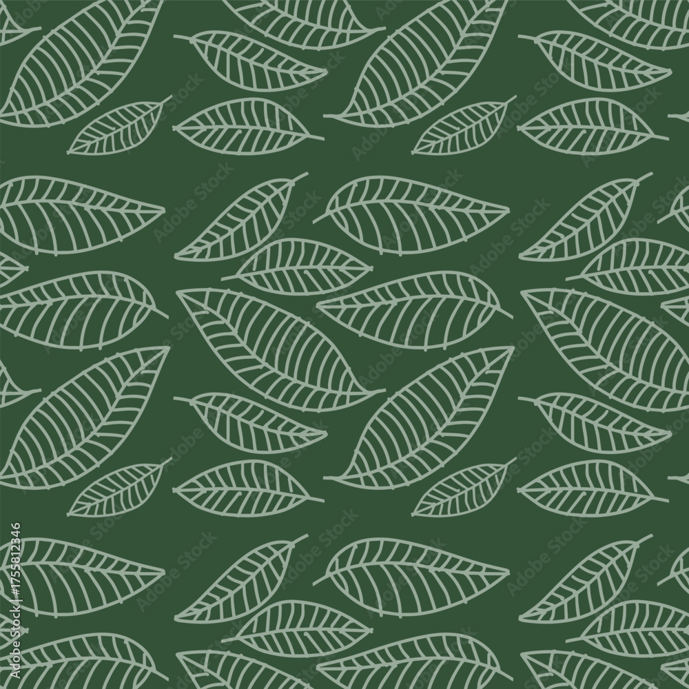 Fototapeta premium Seamless pattern with leaves on green background. Vector illustration.