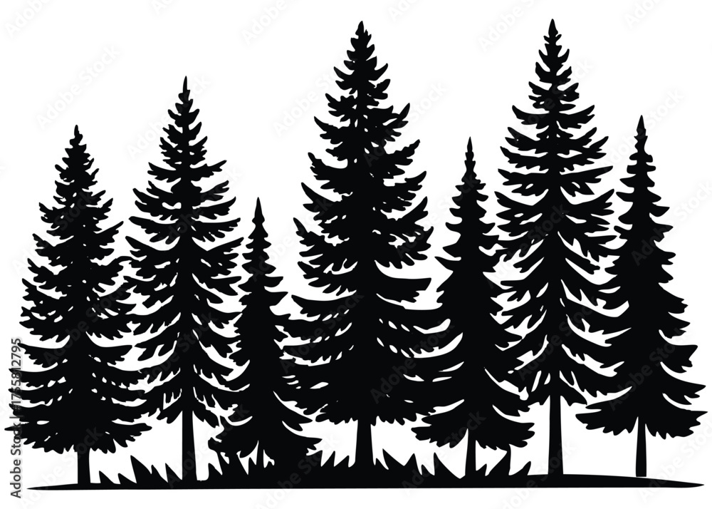 Obraz premium pine trees silhouette vector image