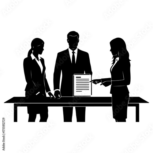 Business Meeting Silhouette with Professionals Reviewing a Document
