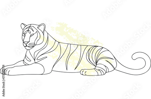 Minimalist single line drawing a tiger with yellow abstract animal wildlife