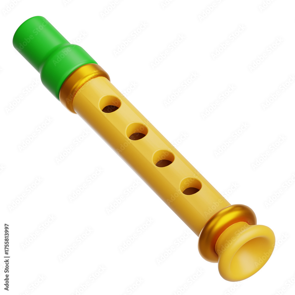 Fototapeta premium Golden Penny Whistle with Green Top and Brass Accents Transparent Background Musical Instrument Isolated Object