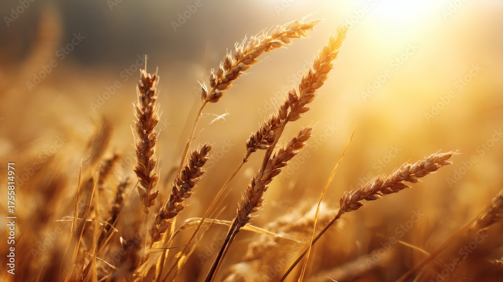 Fototapeta premium Golden Wheat Field at Sunset Creating a Warm and Serene Atmosphere