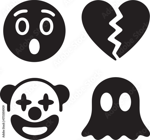 Diverse Emotions Vector Icons of Shock, Heartbreak, Clown, and Ghost Characters