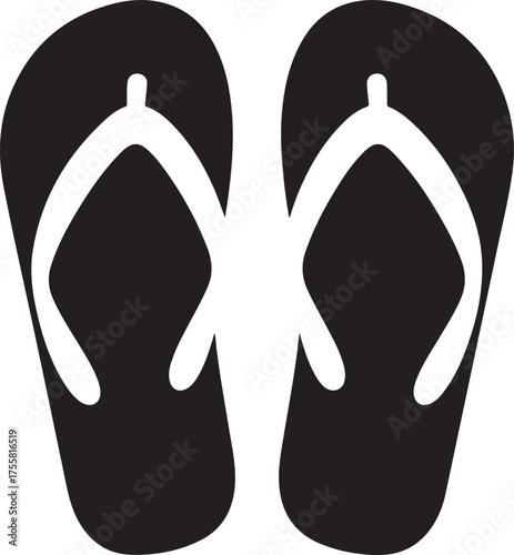 Pair of Classic Black Flip-Flops for Summer Vacation and Relaxed Beach Lifestyle