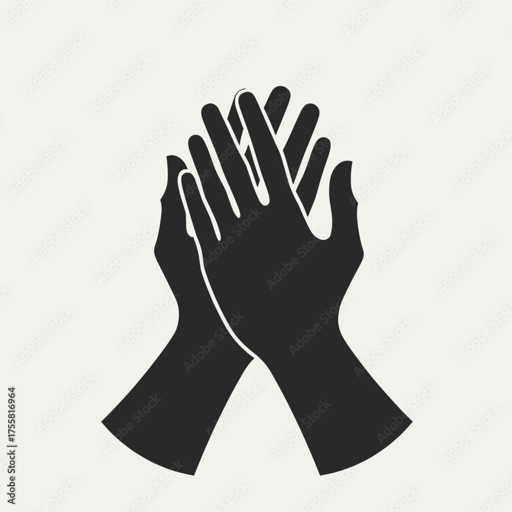 Obraz premium Two hands clapping in monochrome design, gesture of hands is simple but eye catching, hand clapping makes a statement. Gesture shows hands clapping, monochrome design emphasizes simplicity.