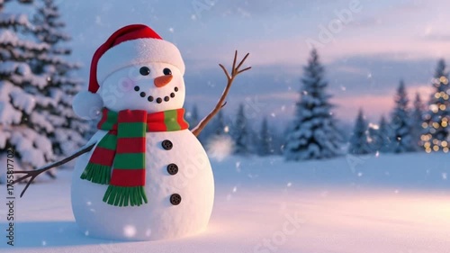 Cheerful Snowman in Winter Wonderland — Festive Christmas Scene