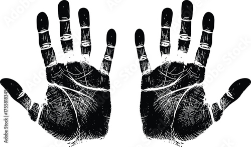 Black Handprint Vector Set for Forensic Design, Human Anatomy, Identity Symbolism, Art Projects, Education, and Graphic Layouts