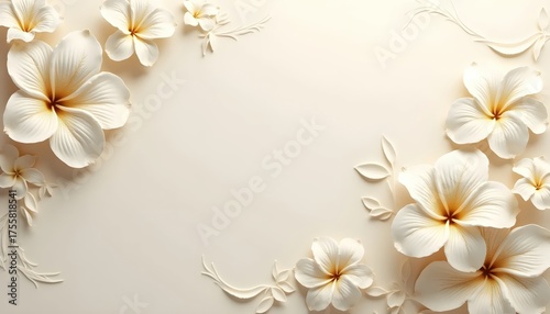 Fototapeta Naklejka Na Ścianę i Meble -  Timeless Ivory Floral 3D Wall with Golden Embossed Curves