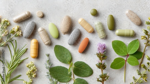 Variety of Natural Supplements and Herbal Ingredients Arranged on a Light Background