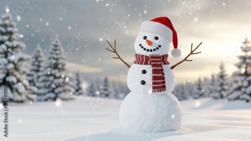 Cheerful Snowman in Winter Wonderland — Festive Christmas Scene