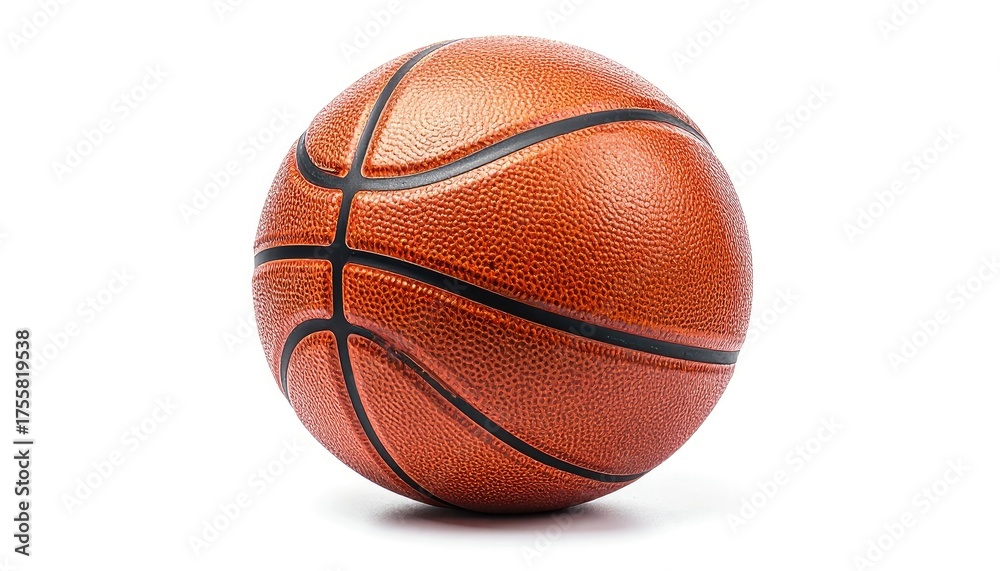 Fototapeta premium Textured orange basketball with black seams on a clean white background