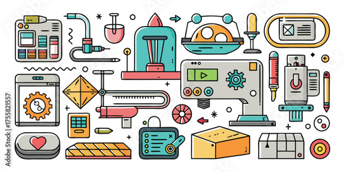 Whimsical sewing and crafting elements collection for creative projects and design